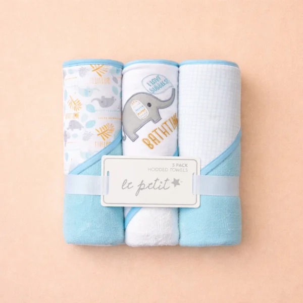 blue towel webp 3-Piece Hooded Baby Towel Set