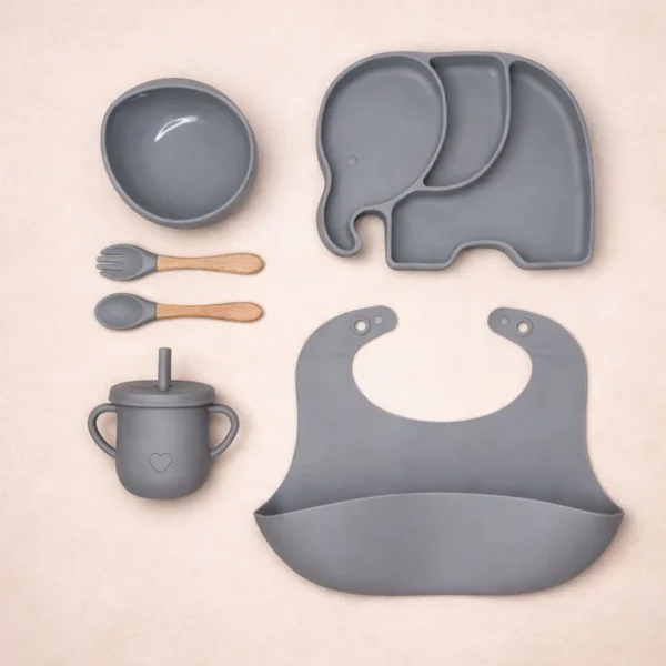 BPA-Free Elephant Silicone Baby Feeding Set (6-Pieces)