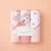 pink floral webp 3-Piece Hooded Baby Towel Set