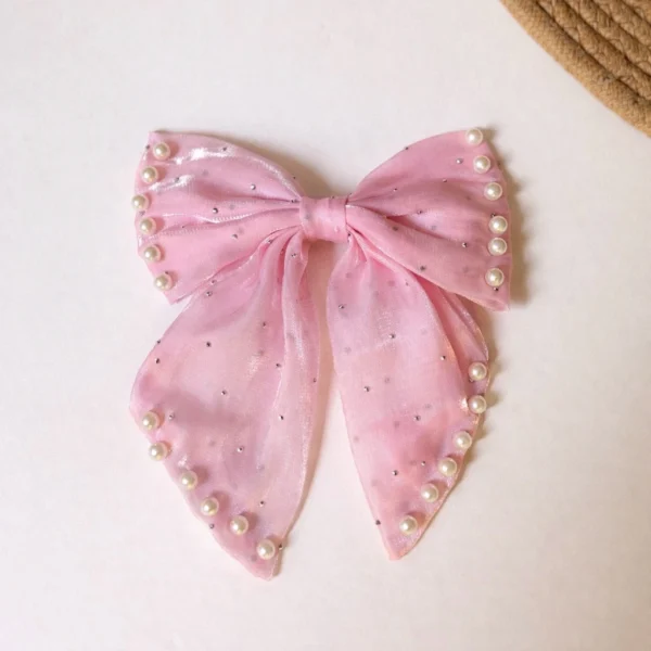 Dusty Pink Pearl Bow & Butterfly Hair Clips Set – 3 Piece