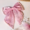 Dusty Pink Pearl Bow & Butterfly Hair Clips Set – 3 Piece