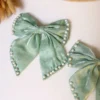 Mint Pearl Luxe Bow Clip