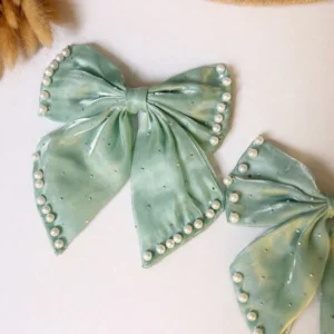 Mint Pearl Luxe Bow Clip