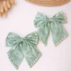Mint Pearl Luxe Bow Clip