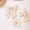 Ivory Pearl Bow & Floral Hair Accessories Set – 3 Piece