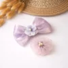 Mauve Satin Bow & Floral Hair Accessories Set – 2 Piece